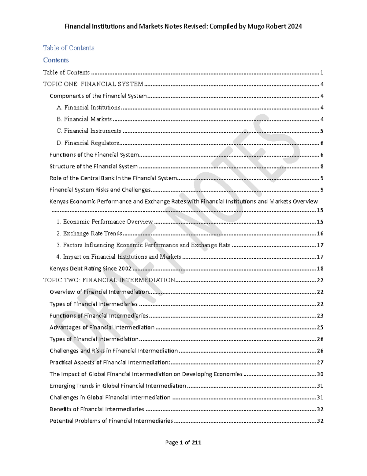 Financial Institutions & Markets Lecture Notes (Revised 2024) - Studocu