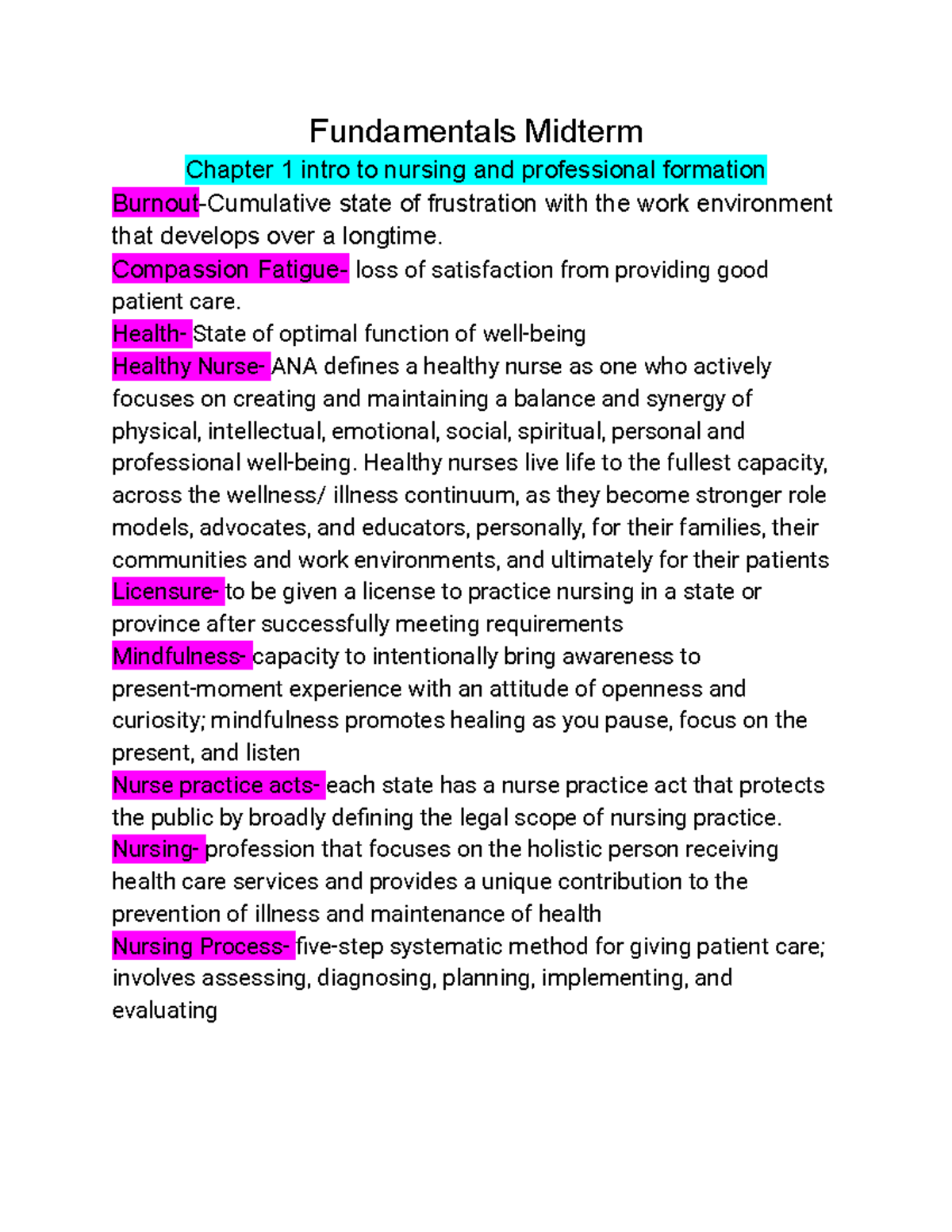 Fundamentals Midterm Study Guide: Nursing Concepts and Practices - Studocu
