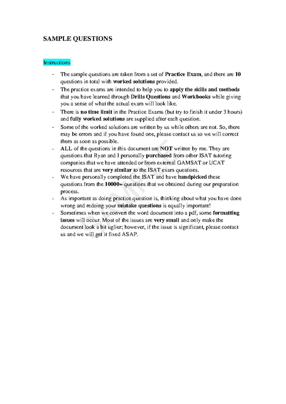 NEW Sample ISAT questions Revised - SAMPLE QUESTIONS Instructions The ...