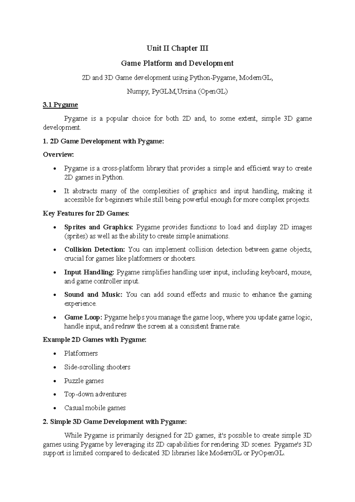 Unit II Chapter Notes on Game Platform & Development (GP) - Studocu