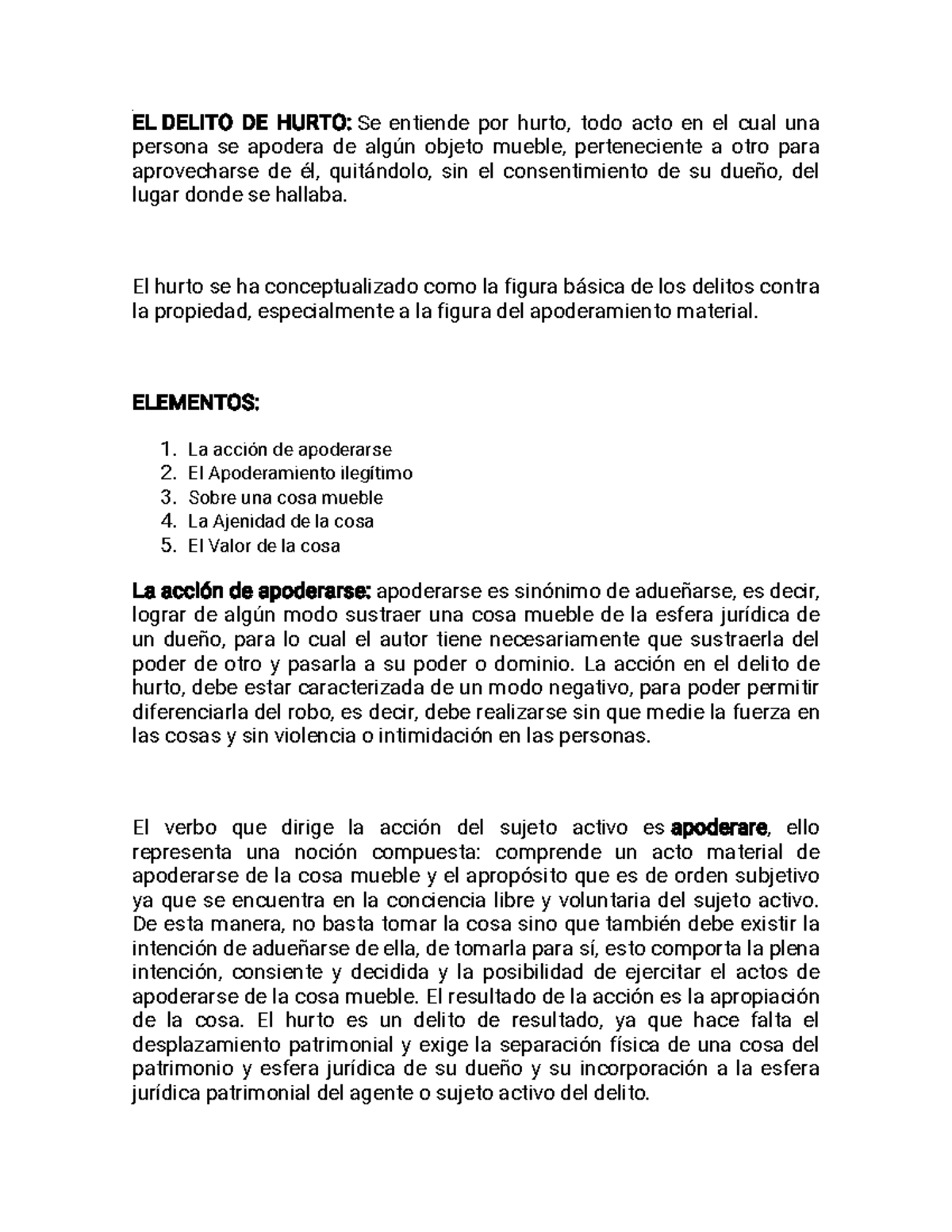 Hurto Y ROBO material de estudio - EL DELITO DE HURTO: Se entiende por ...