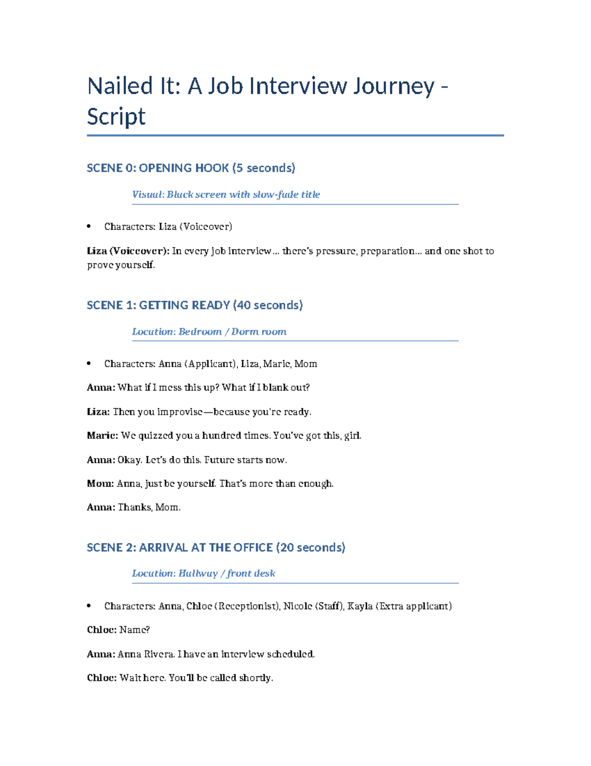 Nailed It: Job Interview Script for SC101 - A Journey to Success - Studocu