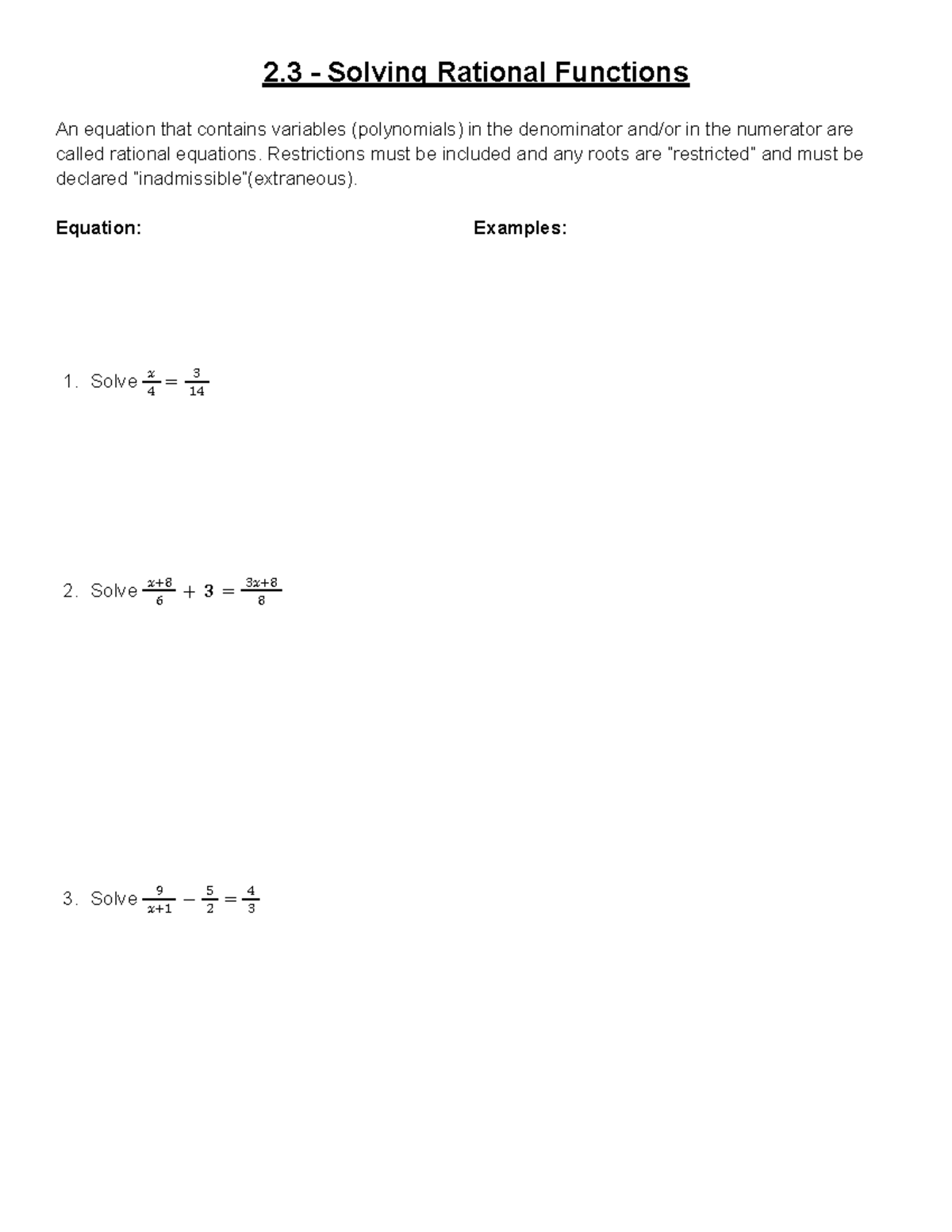 2.3 Rational Functions: Solving Equations & Examples - Studocu