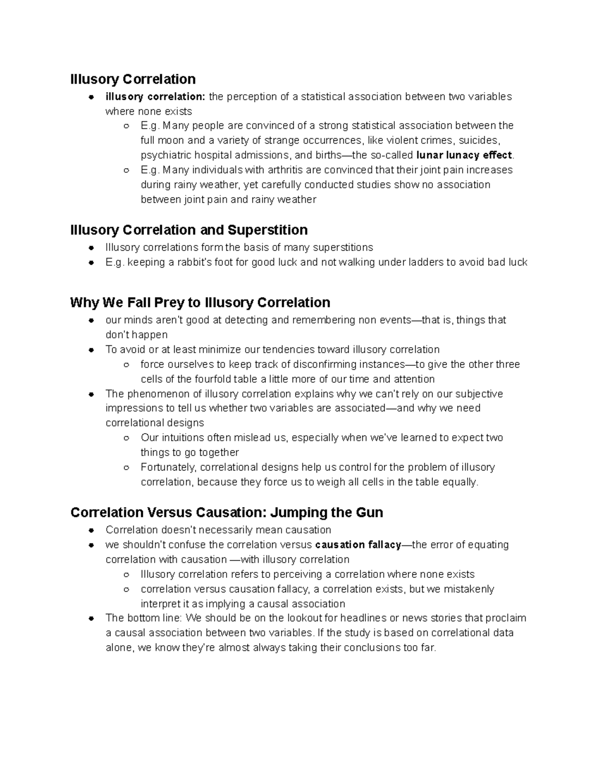 notes for studying text chapters - Illusory Correlation illusory ...