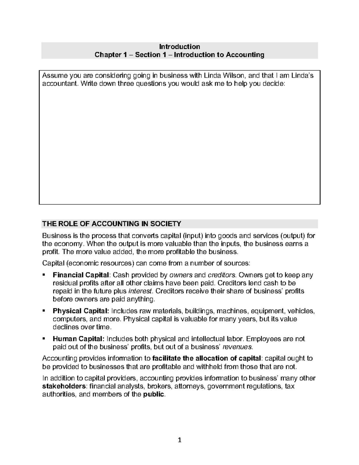 Chapter 1 - Introduction to Accounting and Financial Statements - Studocu