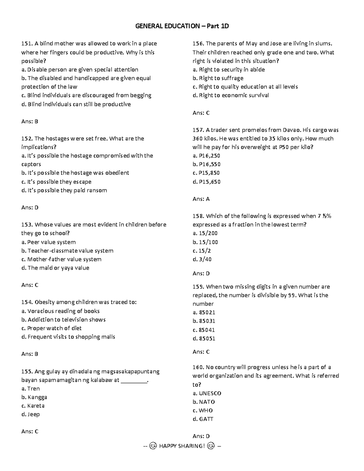 General Education - Exam Review Part 1D: Key Concepts & Questions - Studocu