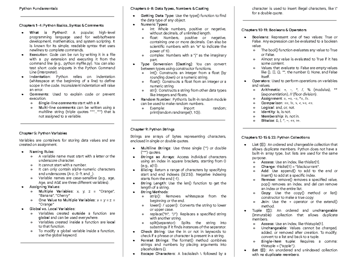 DSC551 Final Exam Notes: Python Fundamentals and Data Types - Studocu