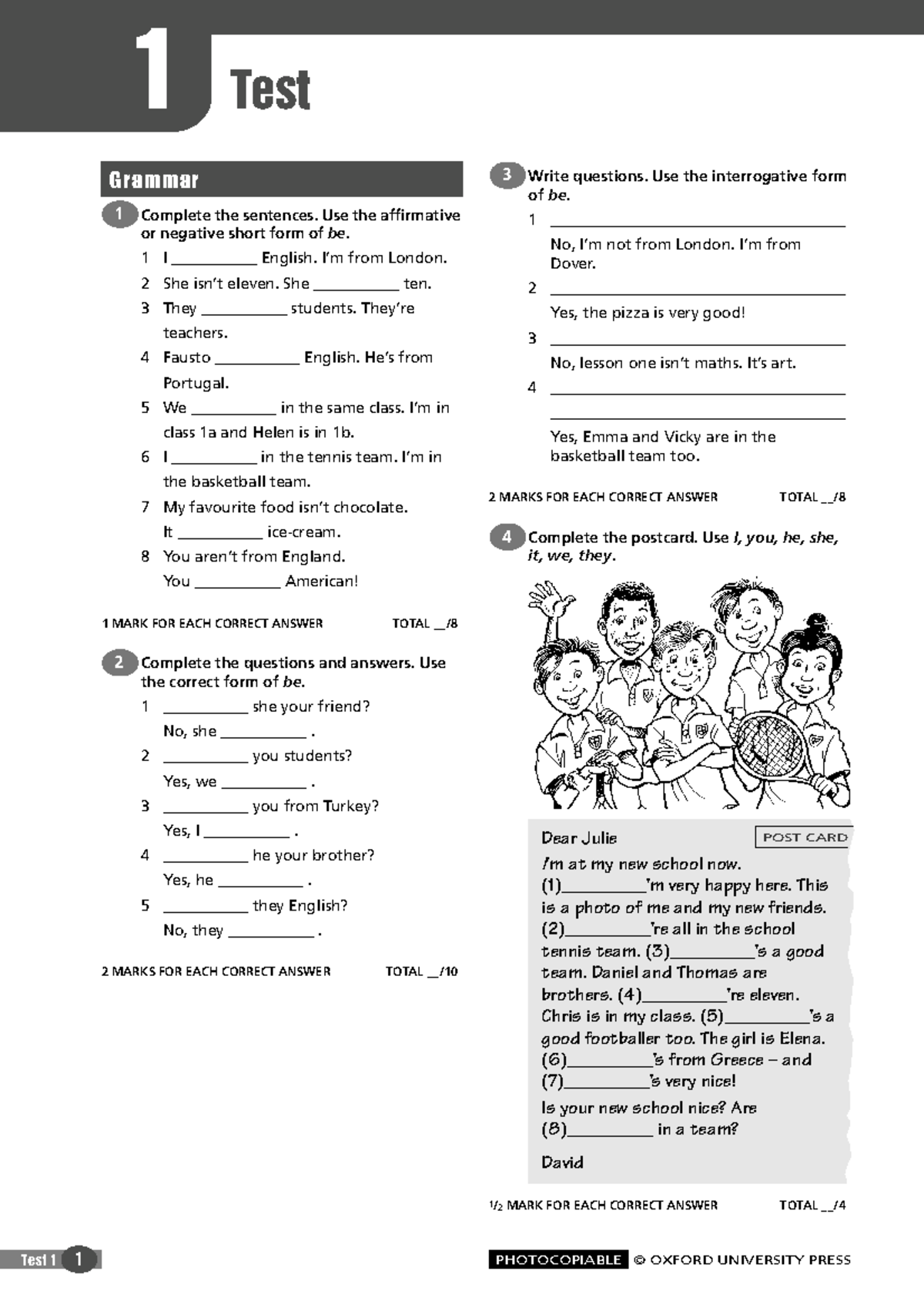 Unit Test 1 - English Questions for Class 4 - Studocu