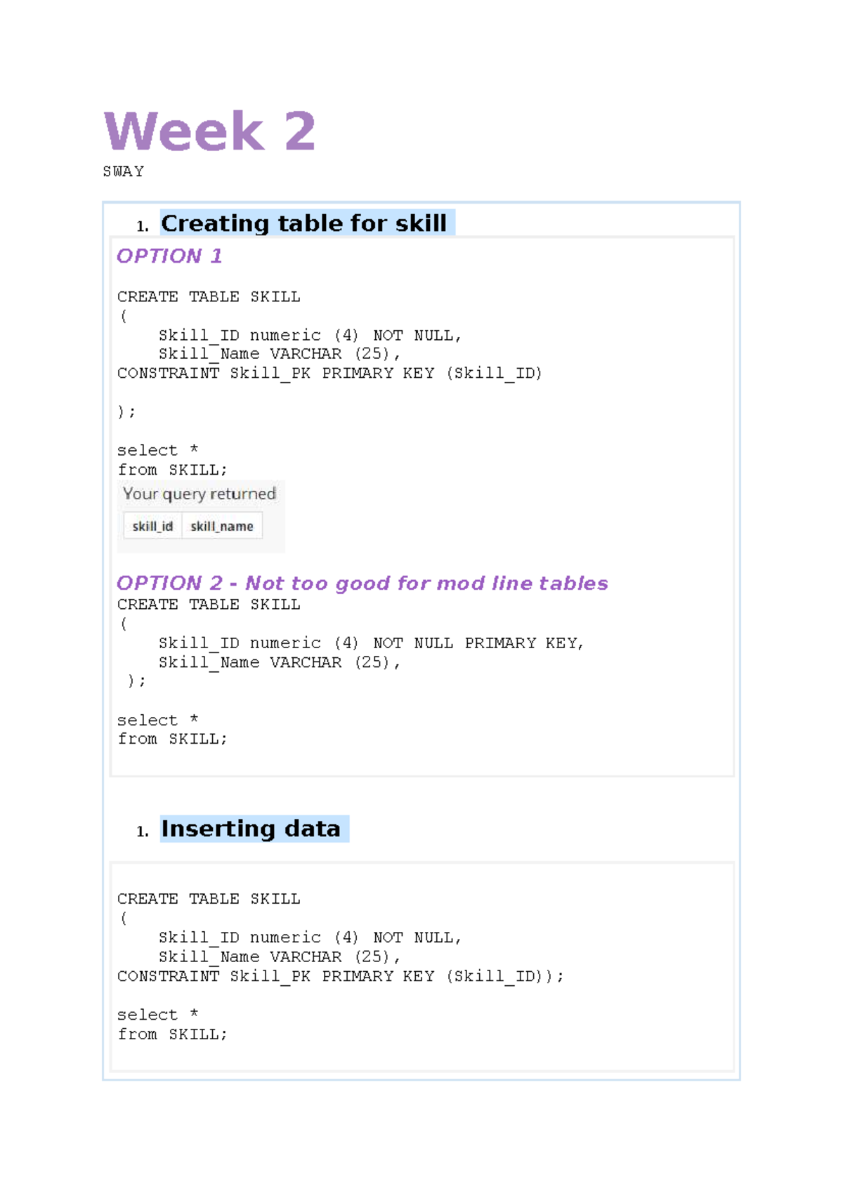 DB2 Week 2 SWAY 1: Creating and Modifying Tables - Studocu