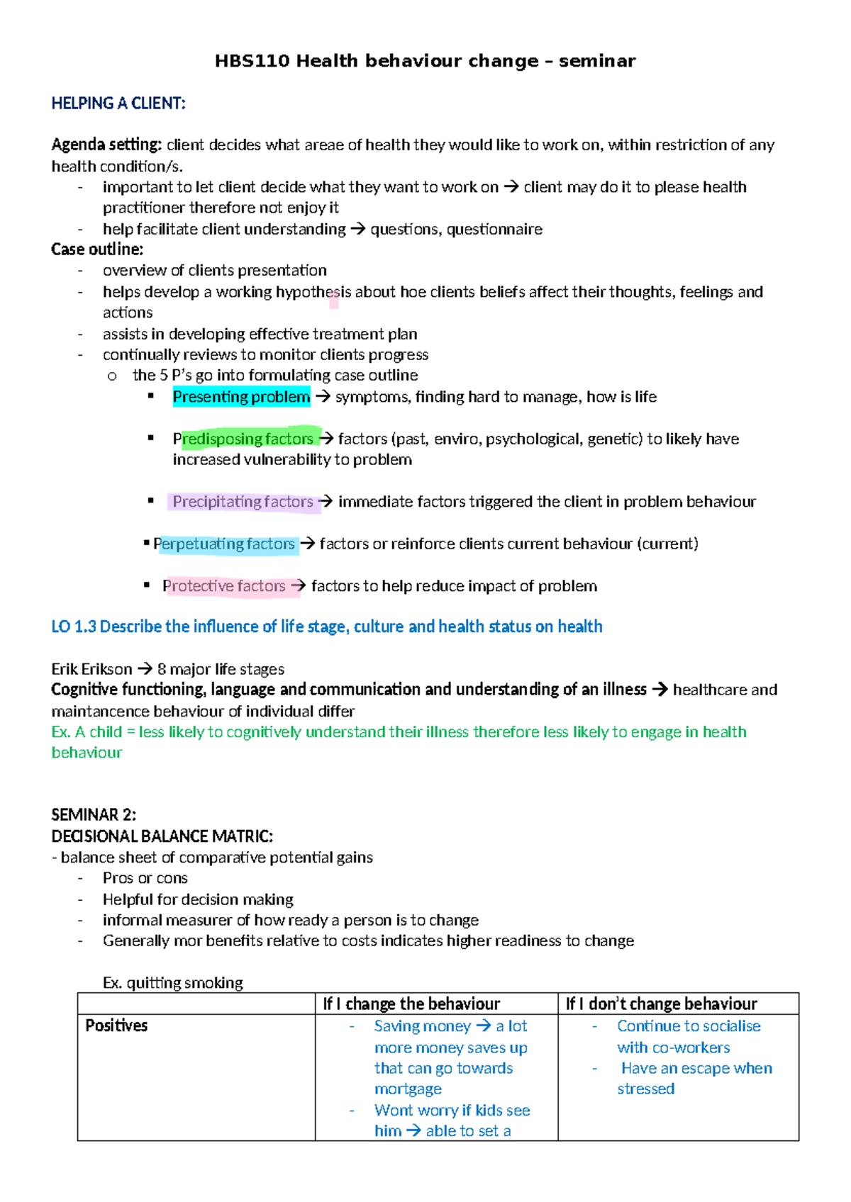 HBS110 Seminar Notes: Insights on Health Behavior Change Strategies ...