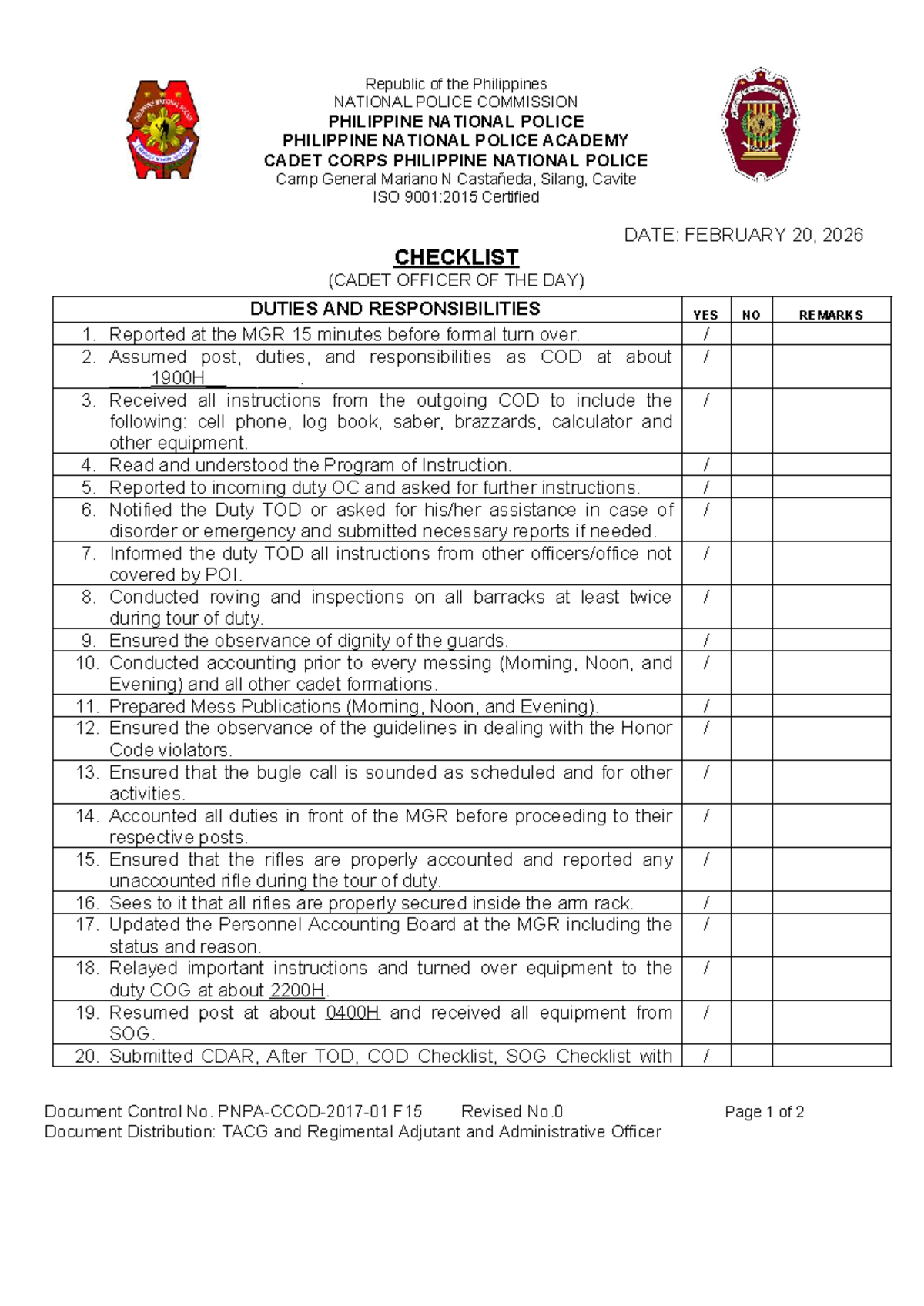 COD Duties and Responsibilities Checklist - Feb 20, 2026 - Studocu