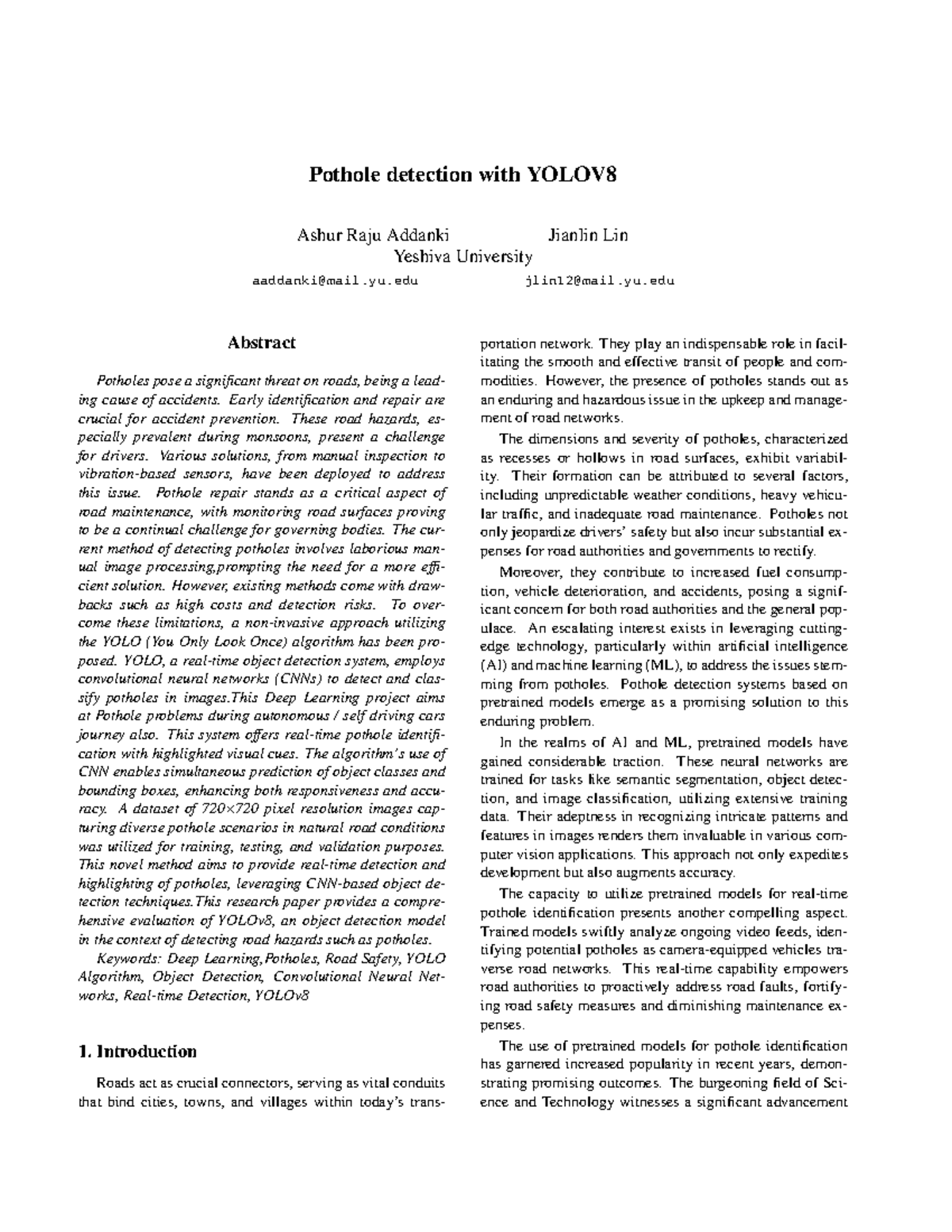 Pothole Detection Using YOLOv8: A Deep Learning Approach - Studocu