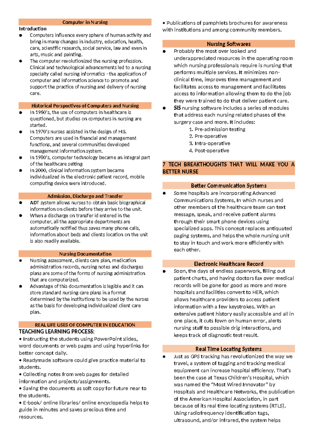 NCM110 Midterm Notes: Impact of Computers on Nursing Practice - Studocu