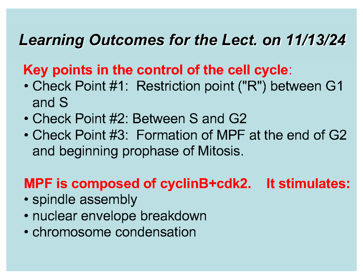 Midterm 2 Review and Lecture Notes on Cell Cycle - Studocu