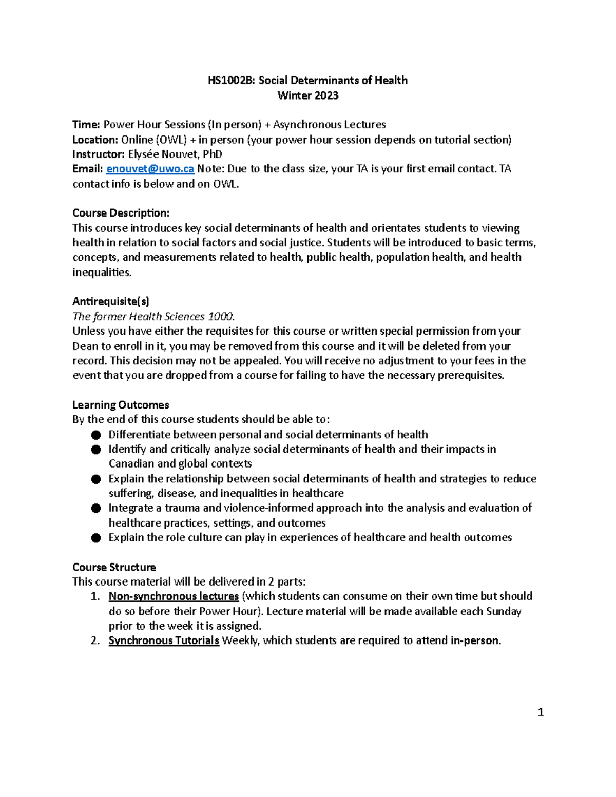 Final Exam HS1002B: Social Determinants of Health Syllabus 2023 - Studocu