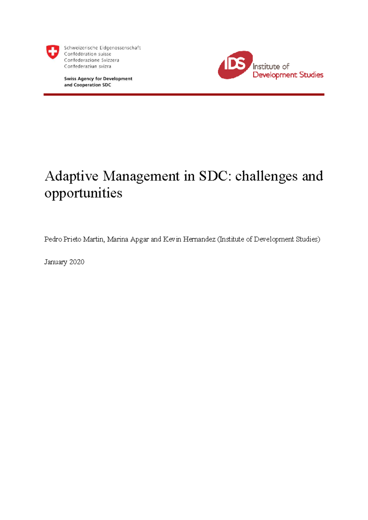 SDC-IDS Adaptive Management: Challenges & Opportunities Report - Studocu