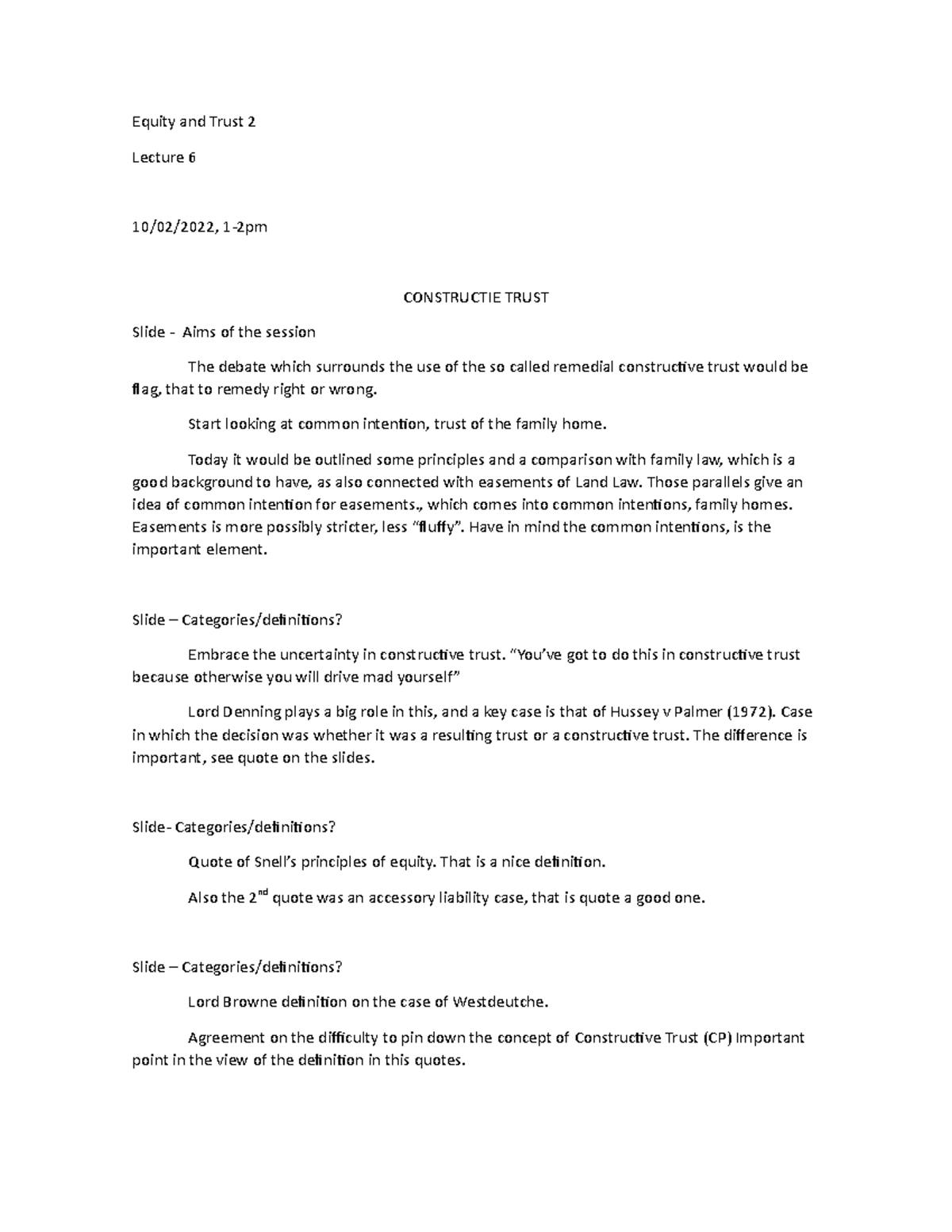 2022-02-10 Lecture 6- Equity & Trusts 2 - Equity and Trust 2 Lecture 6 ...