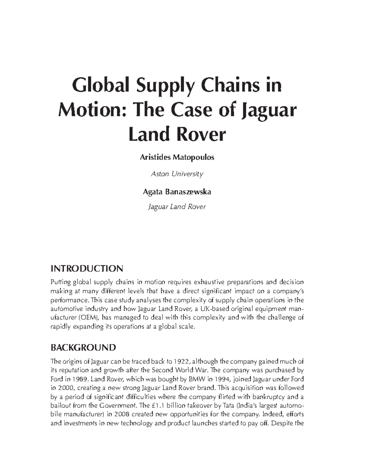Case Study: Global Supply Chains in Motion - Jaguar Land Rover - Studocu