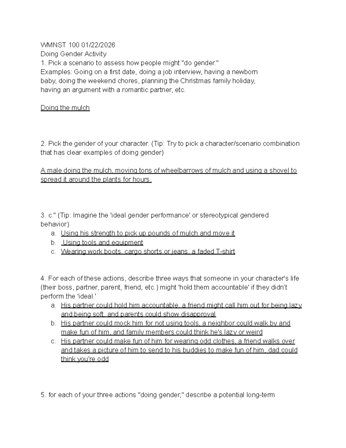 WMNST 100 Doing Gender Activity 1: Scenario Analysis and Reflection ...
