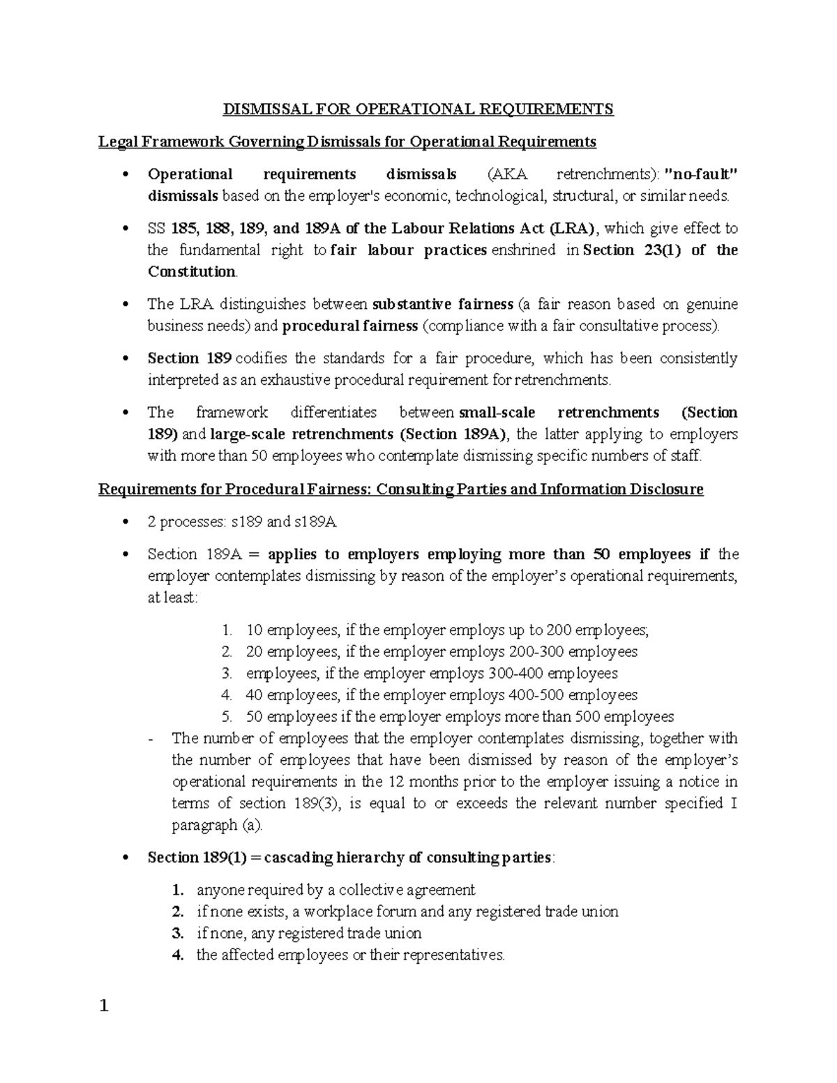 Dismissal for Operational Requirements: Legal Framework and Case ...