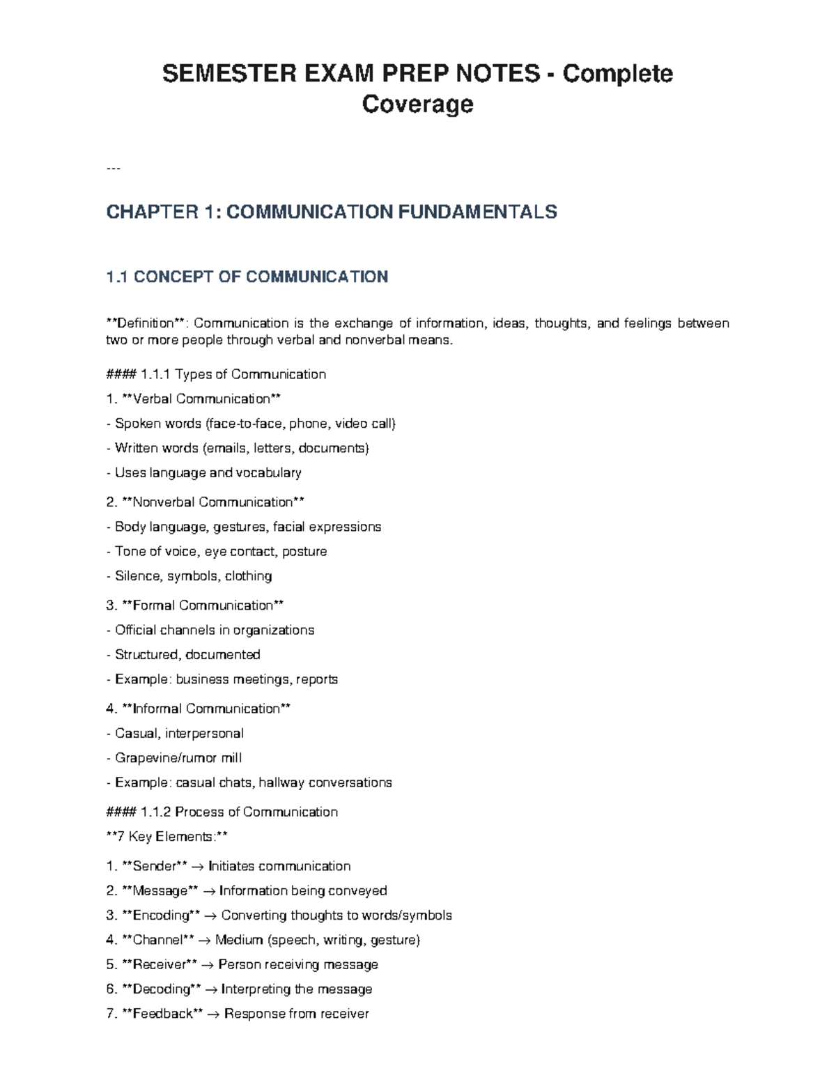 SEMESTER EXAM PREP NOTES: CHAPTER 1 - COMMUNICATION FUNDAMENTALS - Studocu