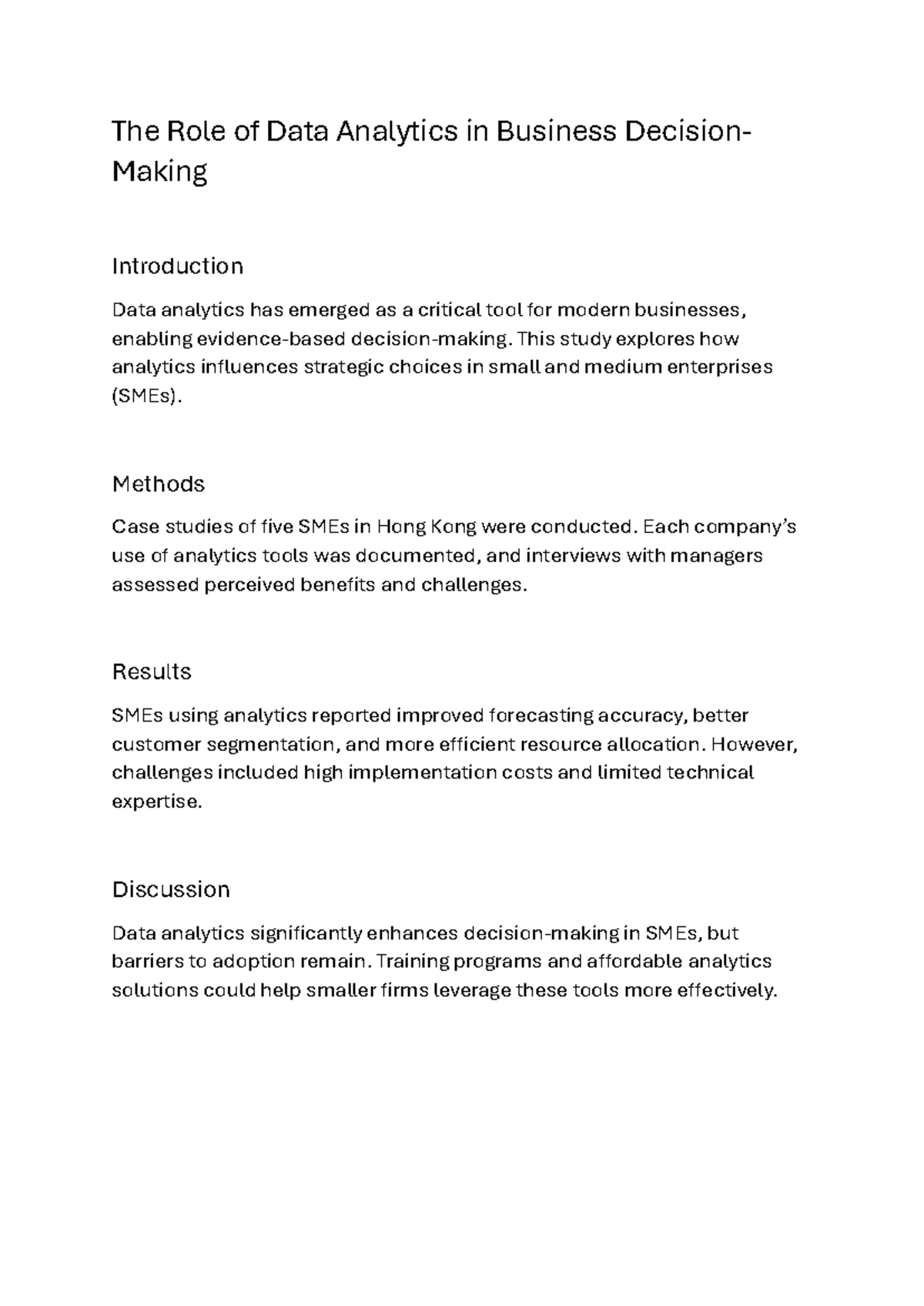 The Role of Data Analytics in Business Decisions: A Case Study on SMEs ...