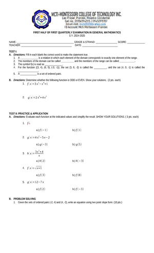 2nd quarter 2nd half gen math - SECOND HALF OF THE SECOND QUARTERLY ...
