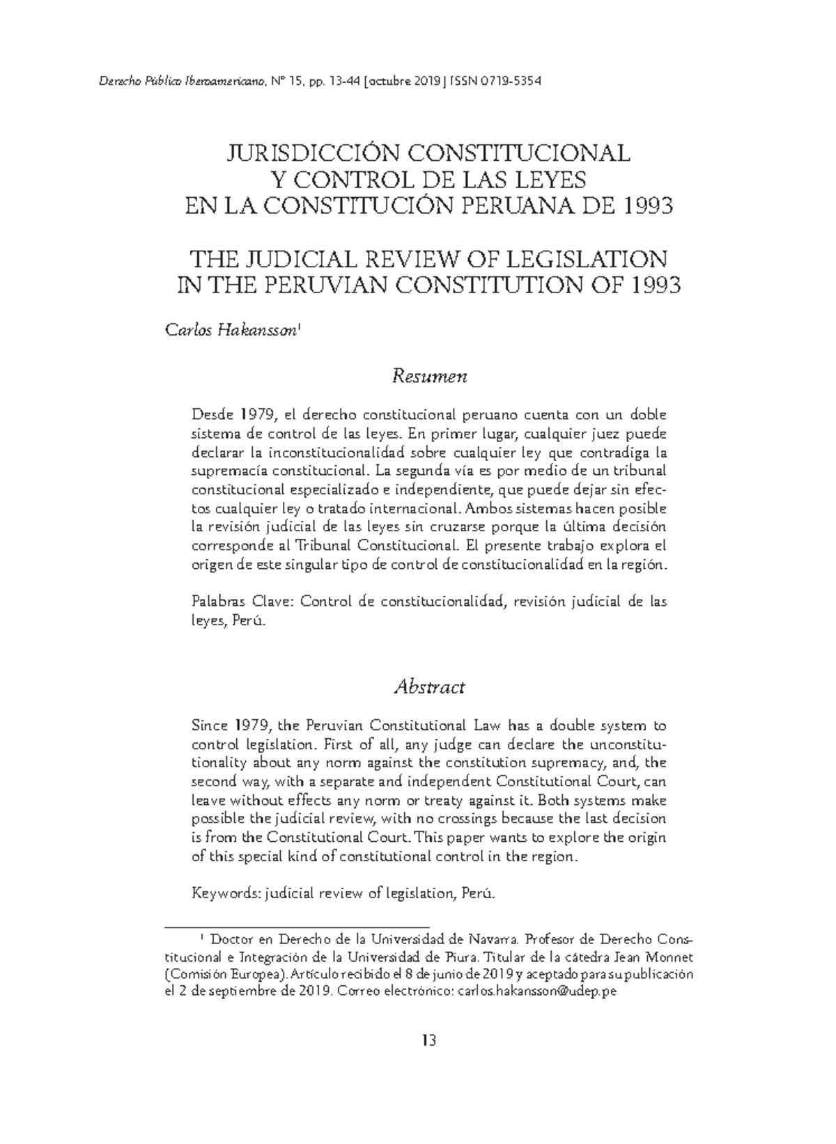 Jurisdicción Constitucional y Control de Leyes en la Constitución ...