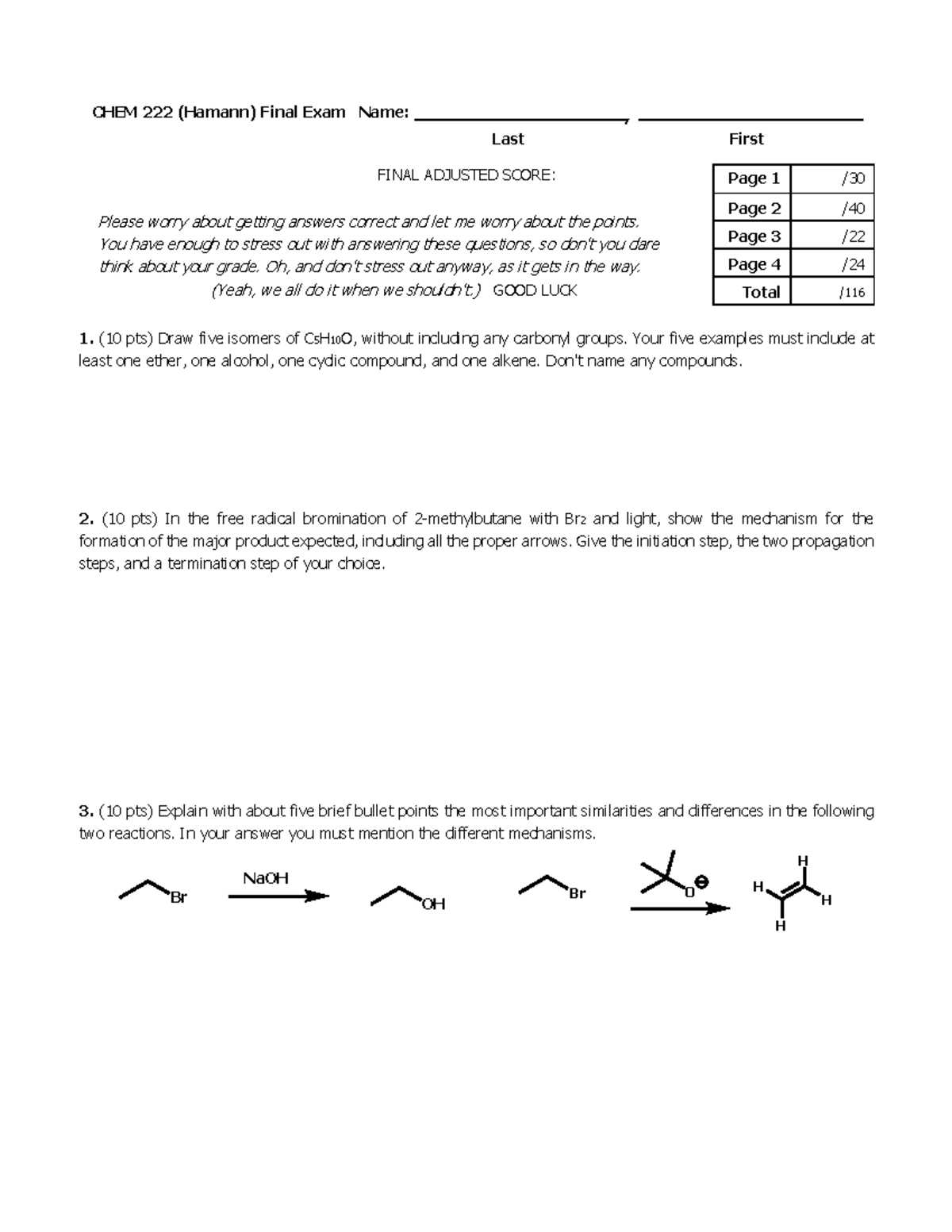 CHEM 222 Final Exam Study Guide F22: Key Concepts & Questions - Studocu