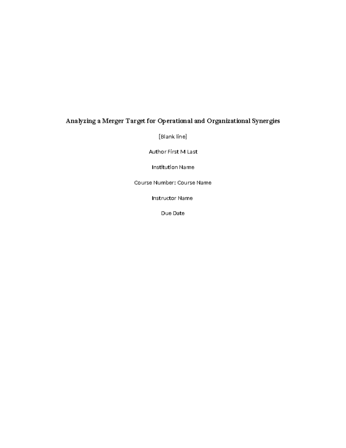Analyzing Merger Target Synergies: Equity Strategy in M&A (Course Code ...