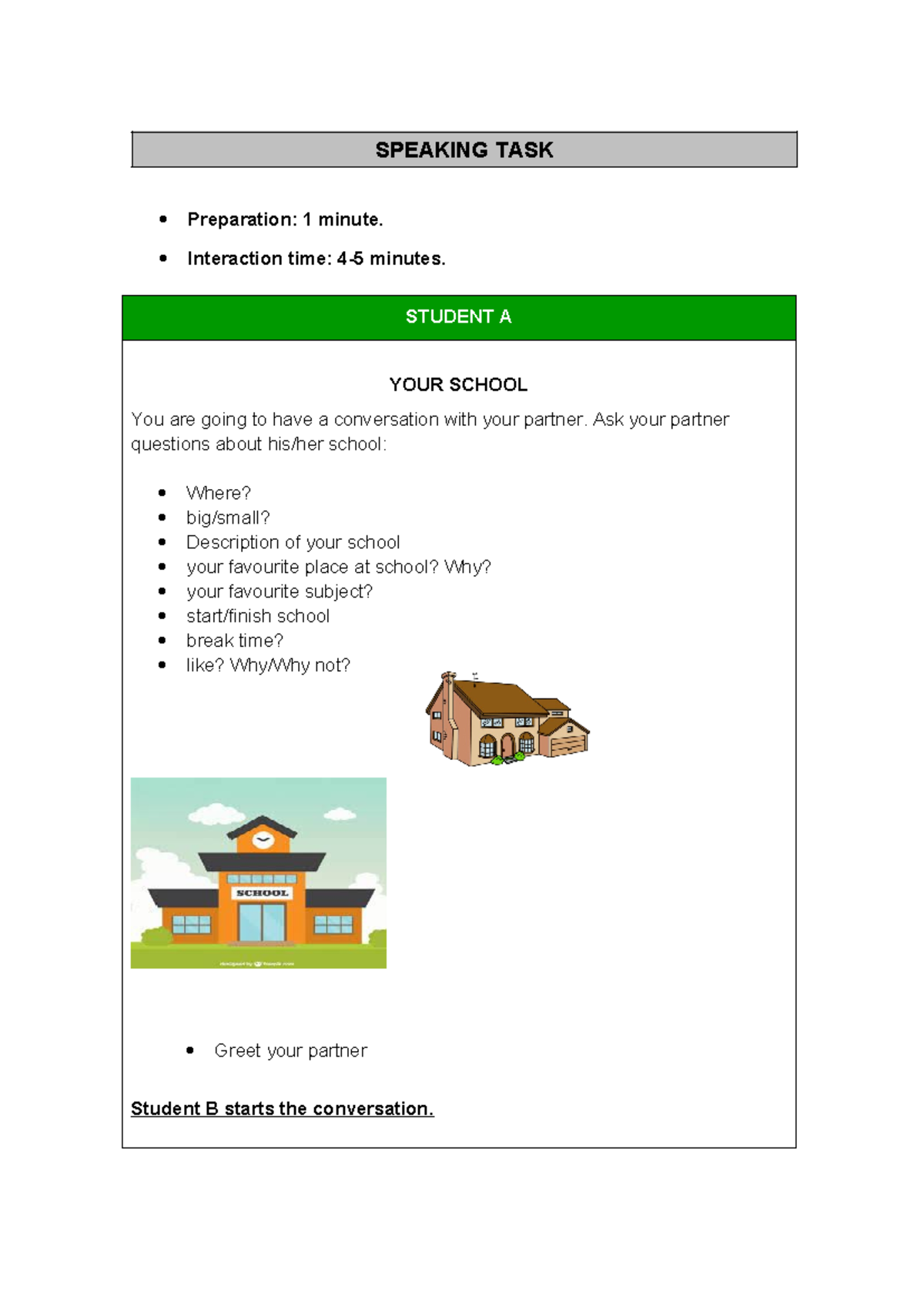 SPEAKING TASK (Trio) - School and Daily Routine Conversations - Studocu