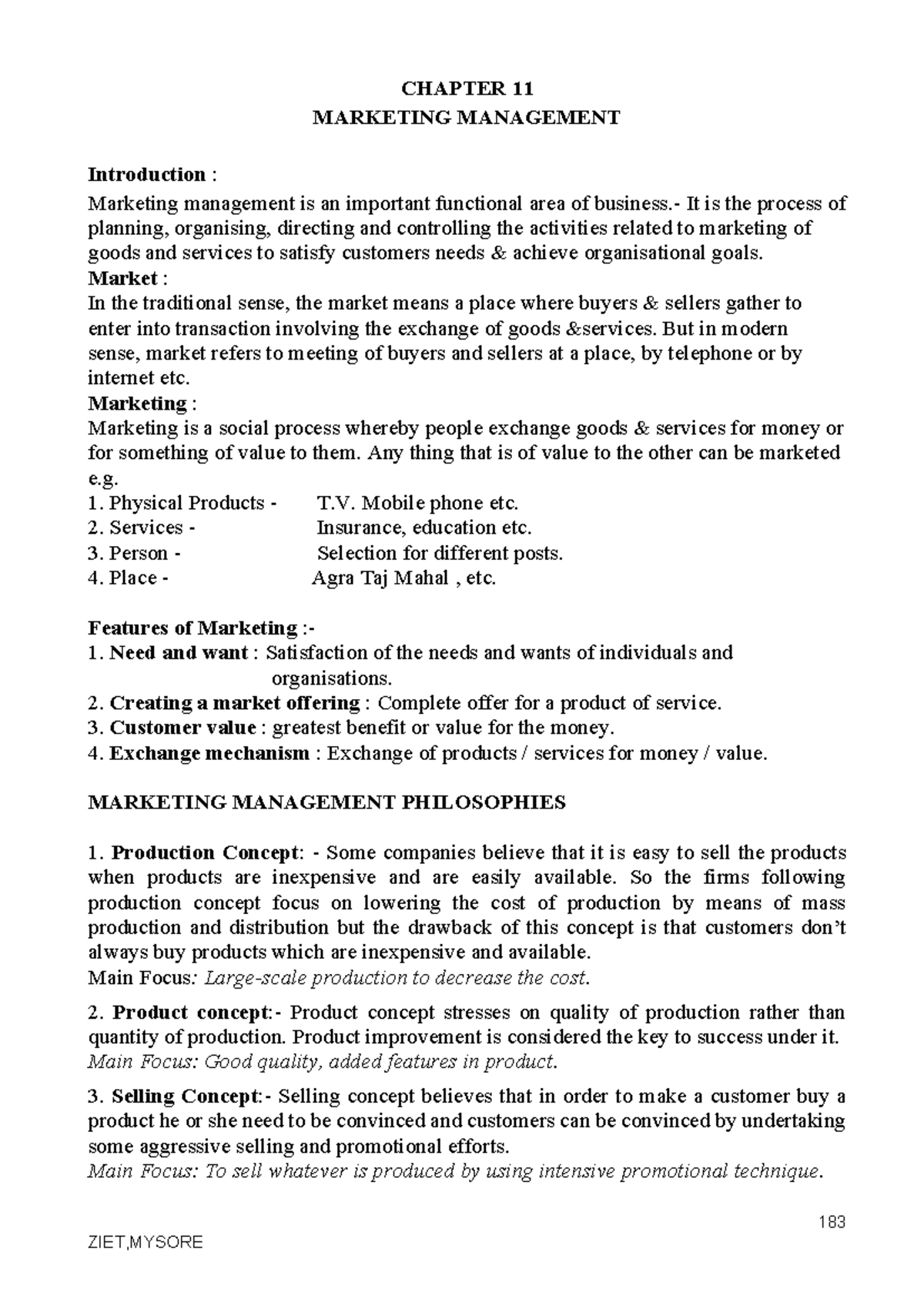 CHAPTER 11: MARKETING MANAGEMENT - Key Concepts and Philosophies - Studocu