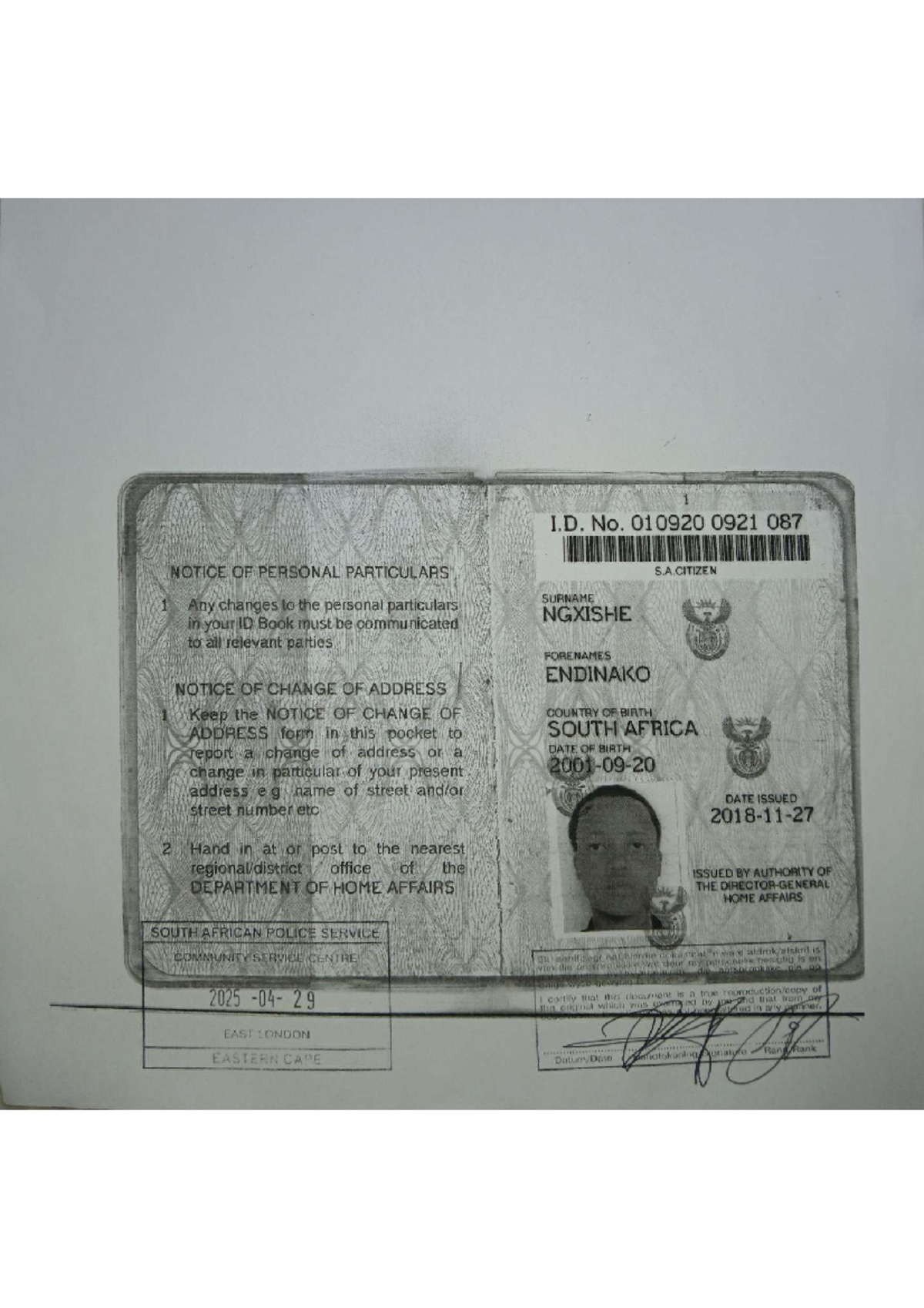 NOTICE OF PERSONAL PARTICULARS & CHANGE OF ADDRESS - ID Copy 2 - Studocu