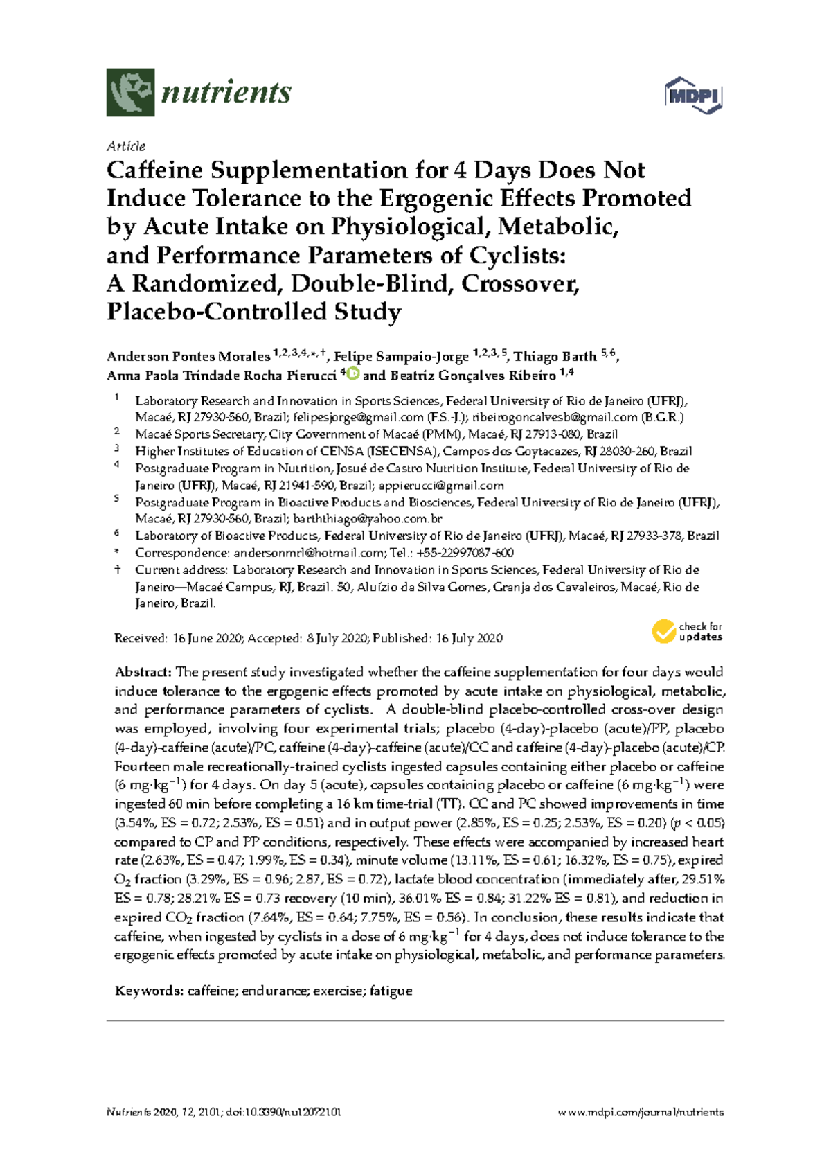 Caffeine Supplementation and Its Effects on Cyclists' Performance: A ...