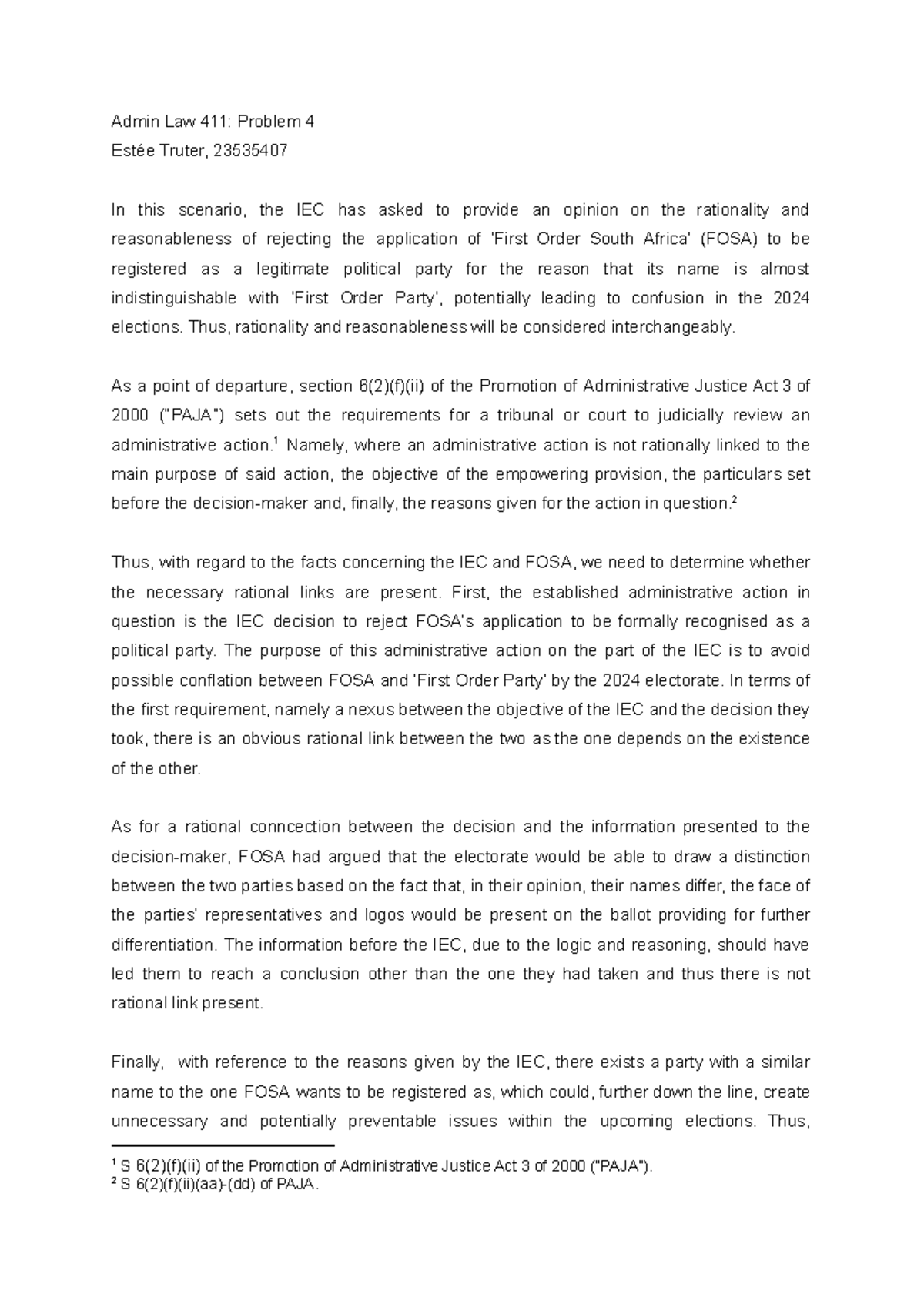 Admin Law 411: Problem 4 - Rationality & Reasonableness in IEC Decision ...
