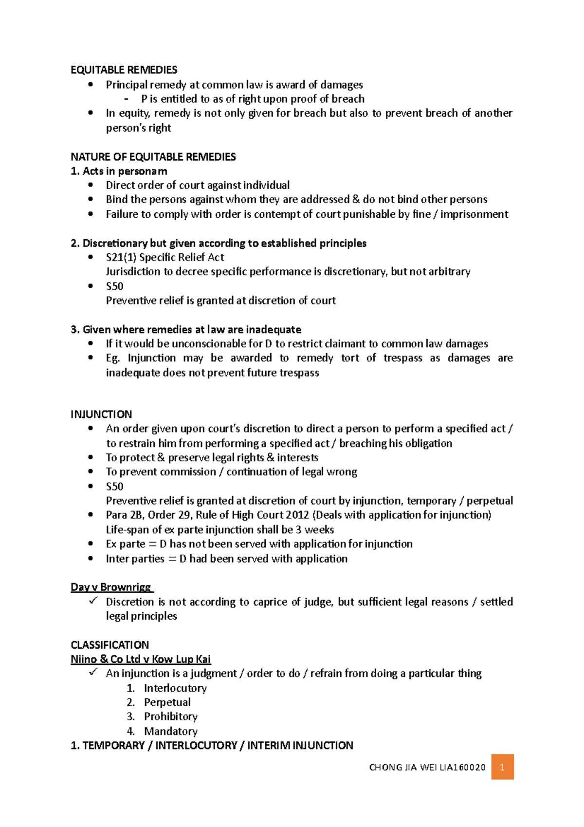 Injunctions and Their Types - Lecture Notes 07 (EQUITABLE REMEDIES ...