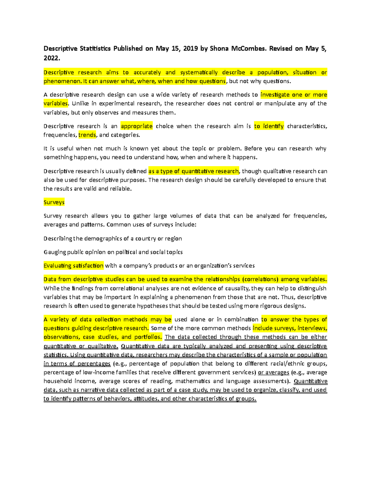 Descriptive Statistics Overview: Concepts & Applications Analysis - Studocu