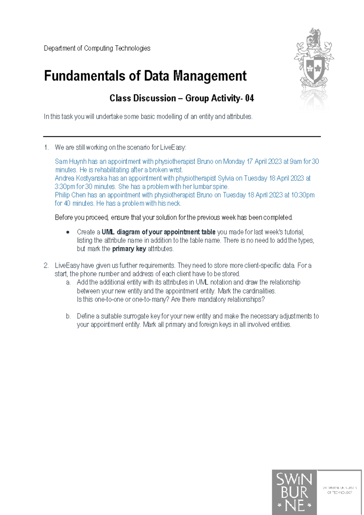 Class Discussion Group 04: Fundamentals of Data Management - Studocu
