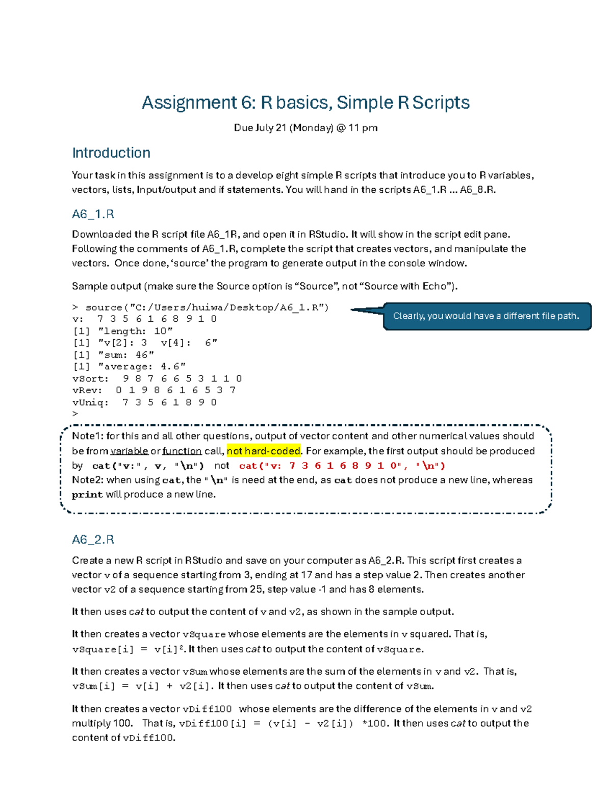 Assignment 6: Intro to R Scripts - Variables, Vectors & Lists - Studocu