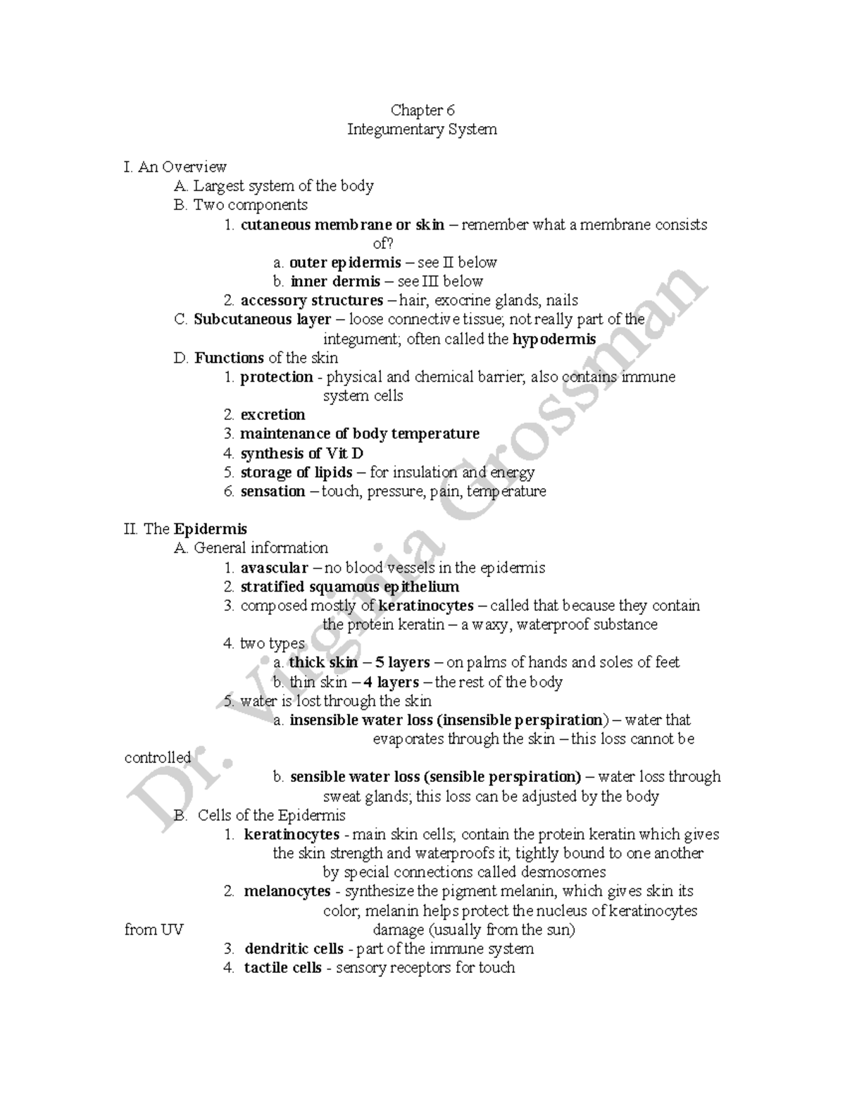 A&P Chapter 6 Lecture Notes - Integumentary System Overview - Studocu