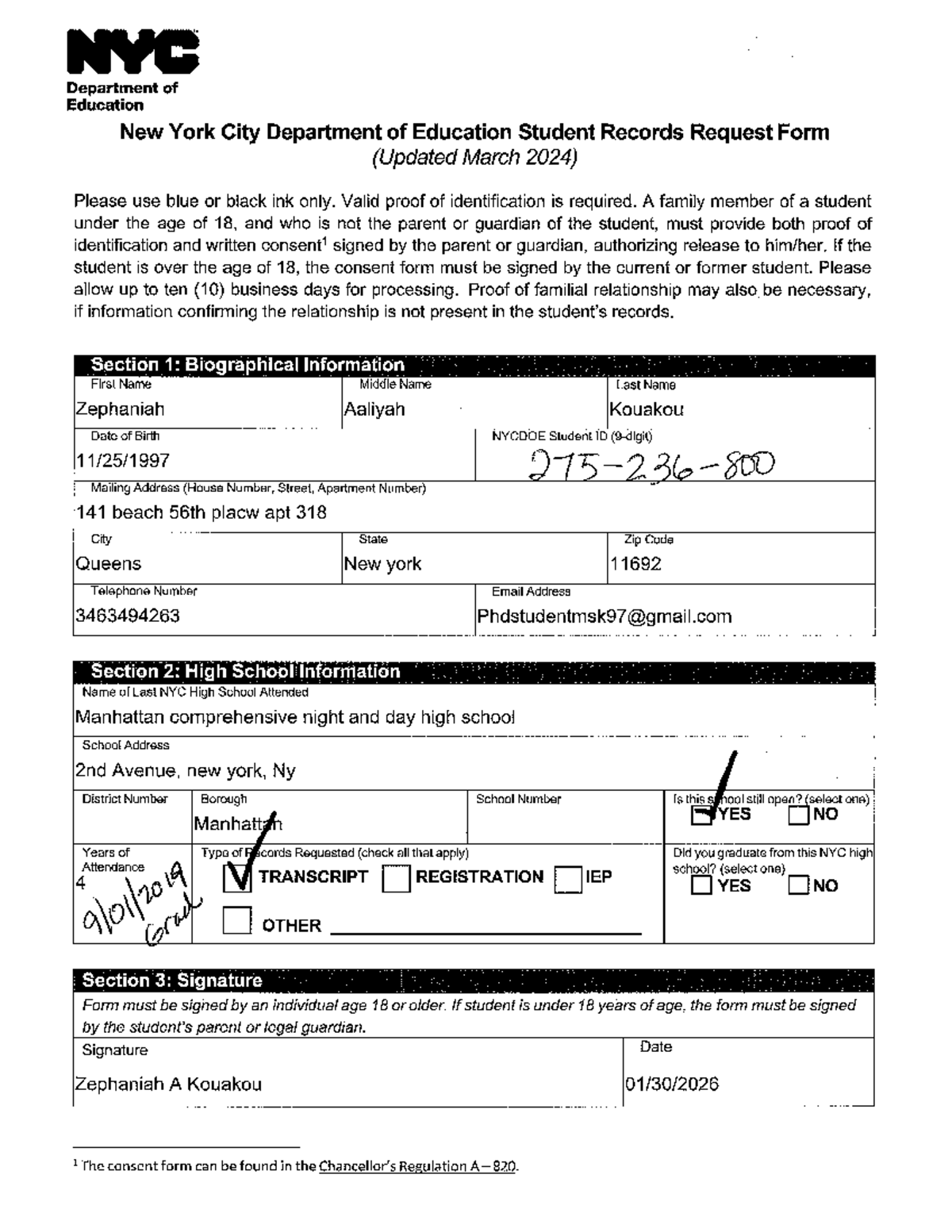 NYC DOE Student Records Request Form - Updated March 2024 - Studocu