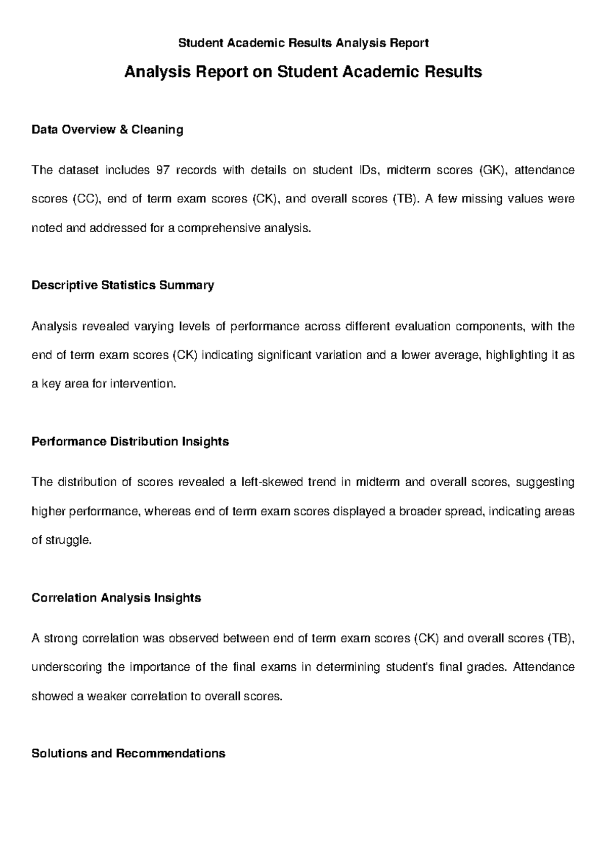 Student Academic Results Analysis Report (Final Exam Insights) - Studocu