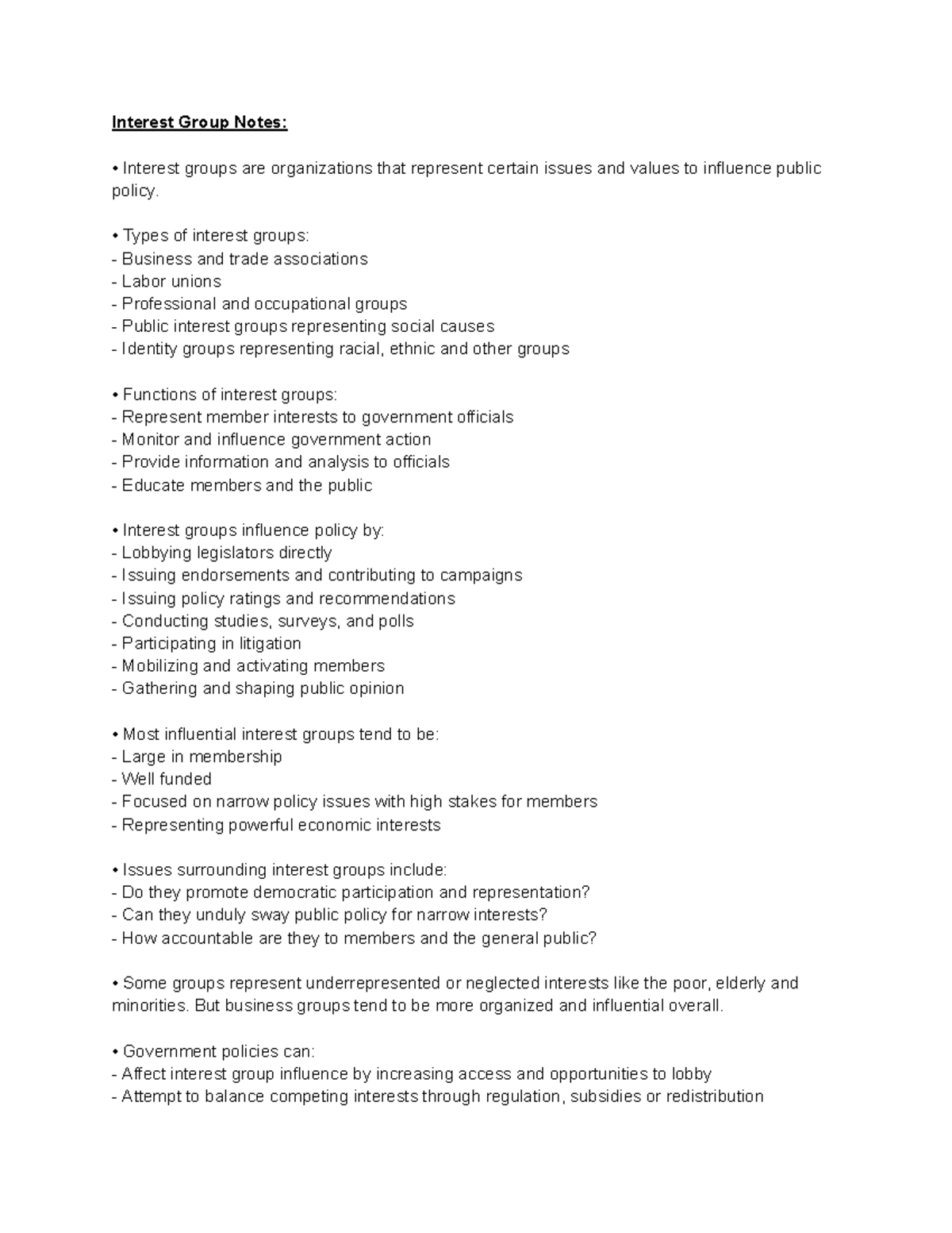 Interest Group Dynamics: Roles, Influence, and Critiques - Studocu