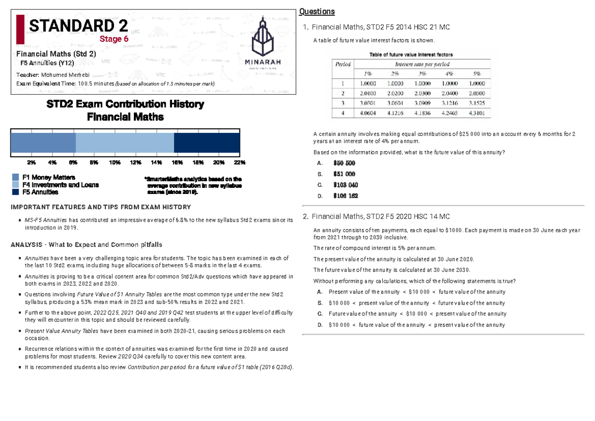 Annuities Overview and Exam Insights - Financial Maths STD2 F5 - Studocu