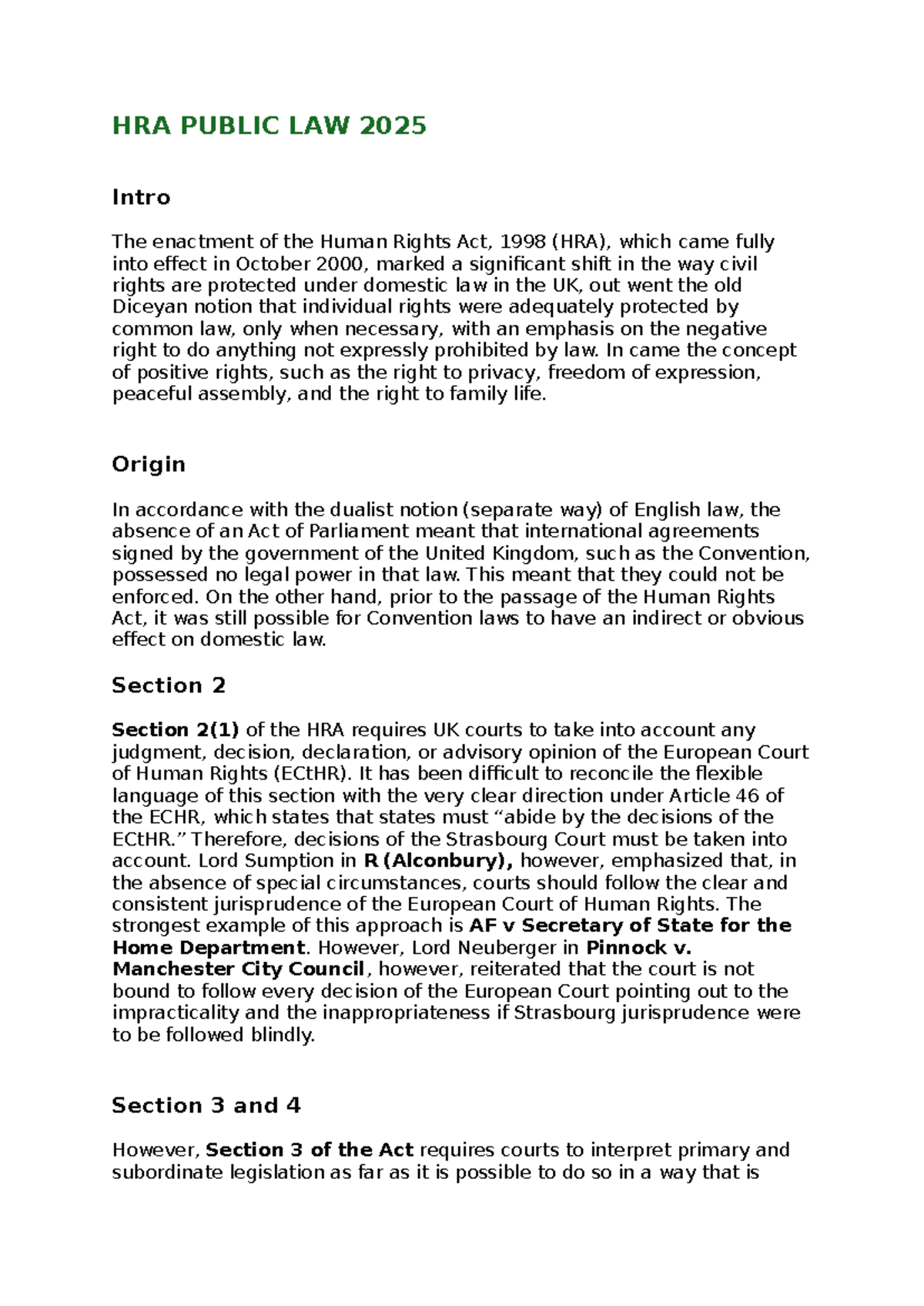 HRA 2025: Overview of the Human Rights Act and Its Implications - Studocu