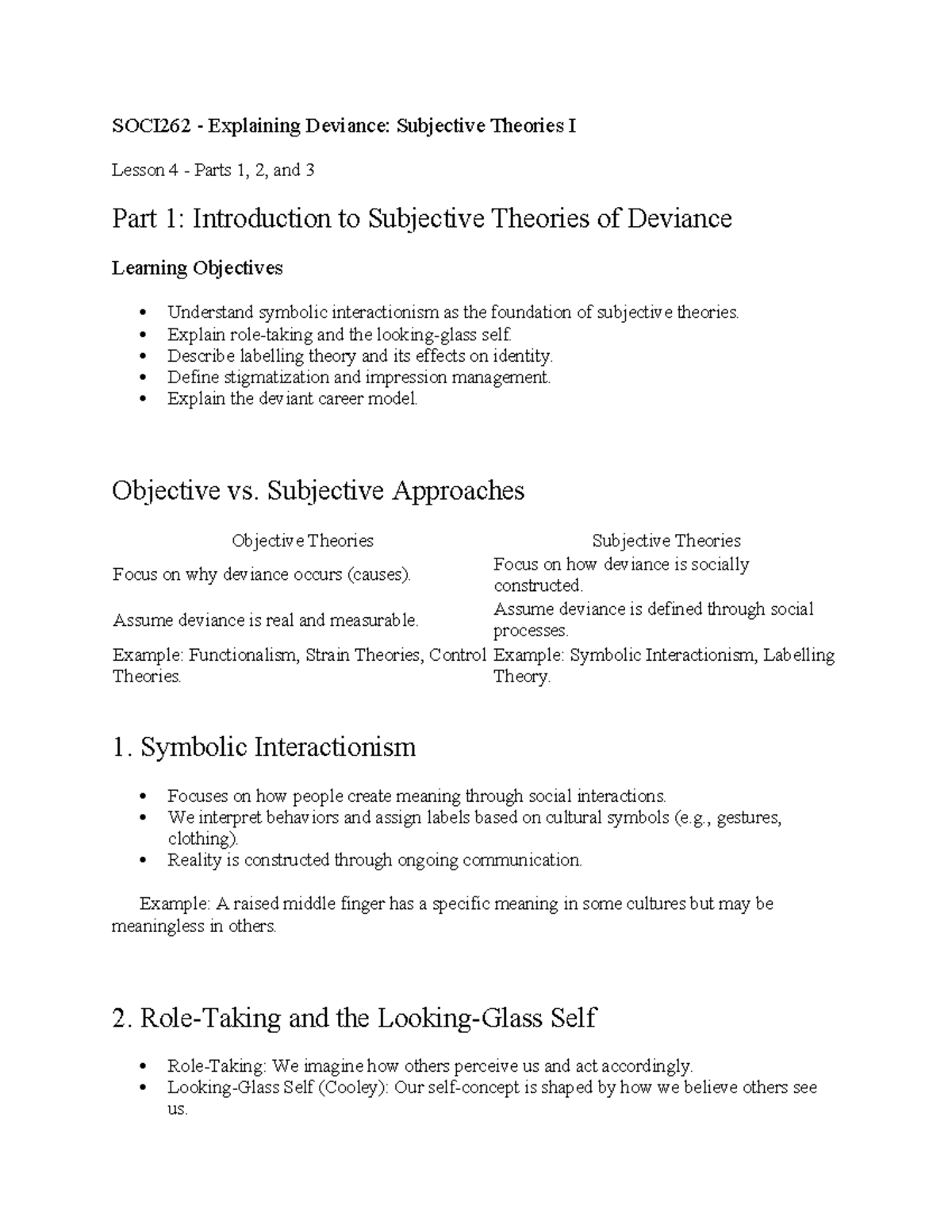 Lesson 4; Explaining Deviance- Subjective Theories I - SOCI262 ...