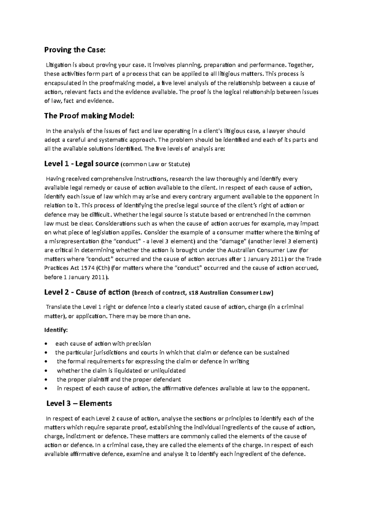Proof Making Model for Civil Litigation: A Five-Level Analysis - Studocu