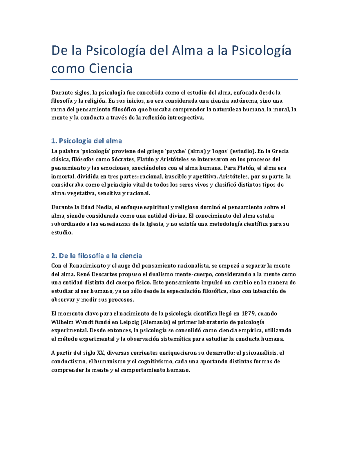 Sesión 01: De la Psicología del Alma a la Ciencia Psicológica - Studocu