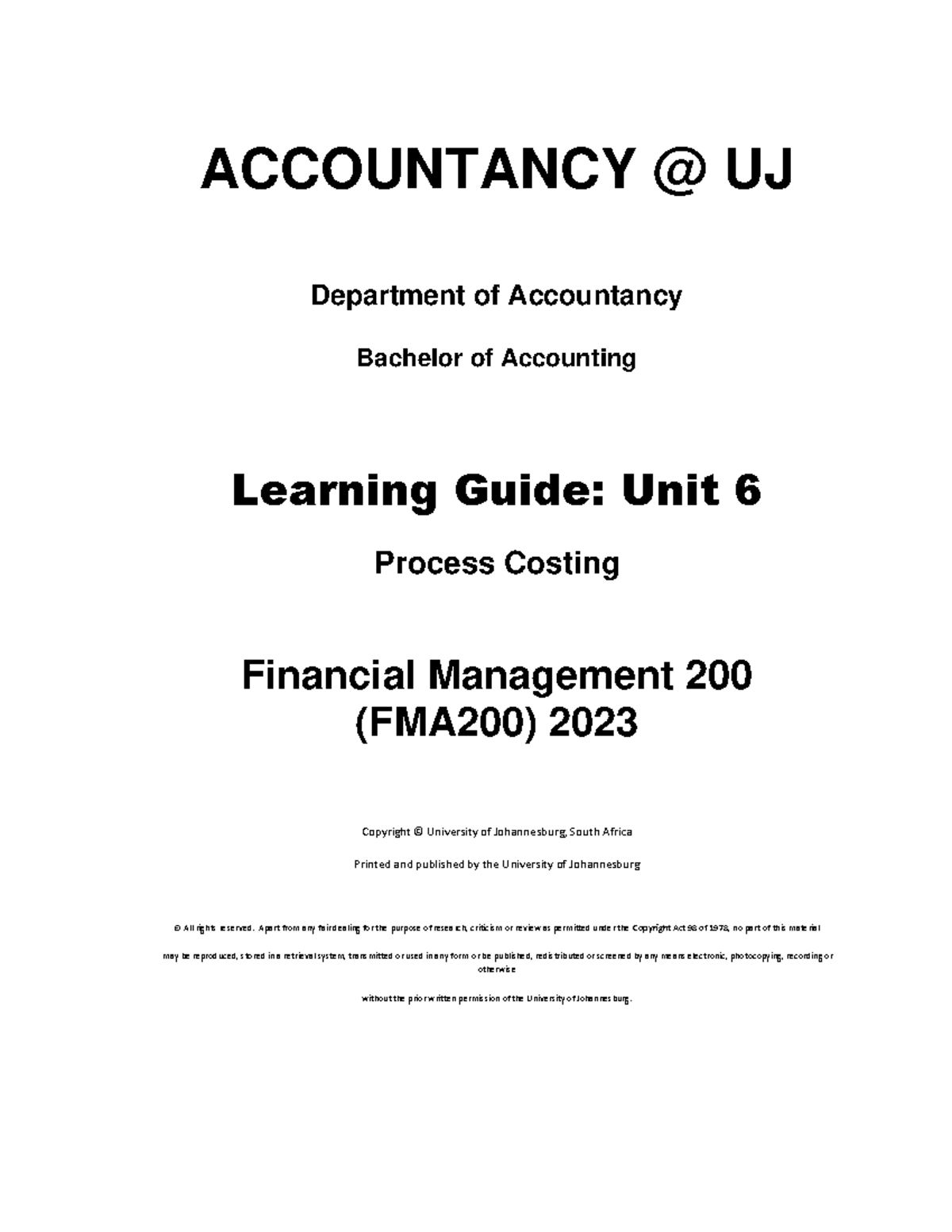 **FMA200 Learning Guide: Unit 6 - Process Costing Overview** - Studocu