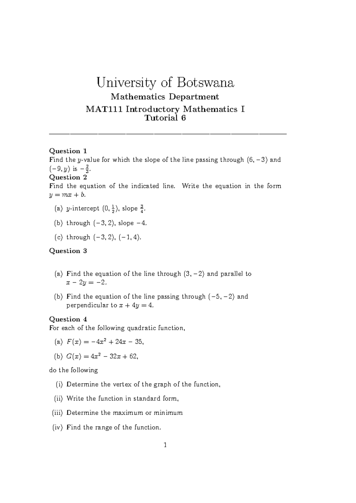 MAT111 Tutorial 6 - Tuition - University of Botswana Mathematics ...